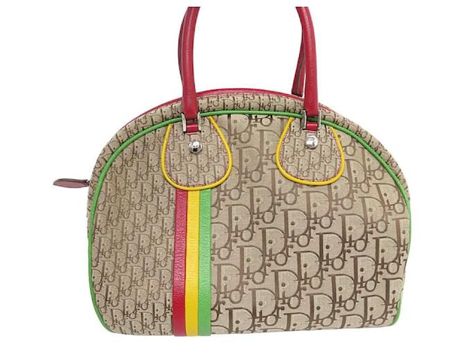 BOLSA DE BOLSA VINTAGE CHRISTIAN DIOR BOWLER OBLÍQUE CANVAS RASTA TROTTER Bege Lona  ref.1414036