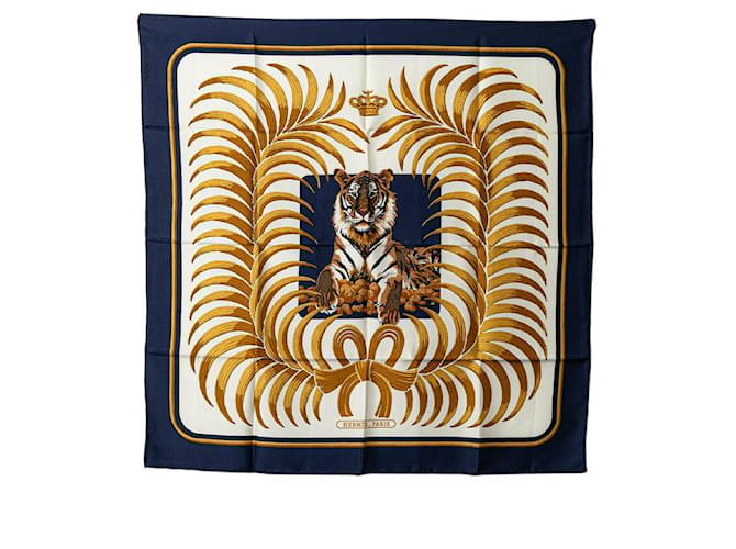 Hermès Hermes Silk 90cm x 90cm TIGRE ROYAL Scarf in Very Good Condition Black Cotton  ref.1414055