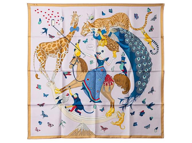 Hermès Hermes Story Silk Scarf 88cm x 88cm in Very Good Condition Pink Cloth  ref.1414060