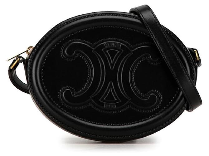 Céline Celine Triomphe Leather Oval Crossbody Bag Black in Very Good Condition  ref.1414062