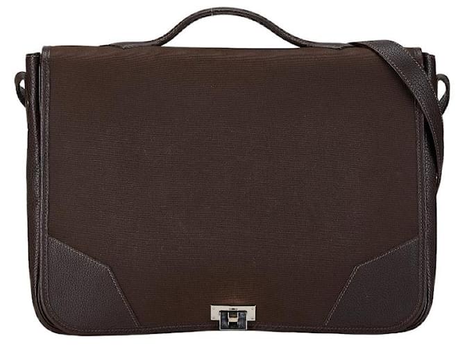 Hermès Sac à bandoulière en toile et cuir Hermes Victoria Messenger en très bon état Marron  ref.1414066