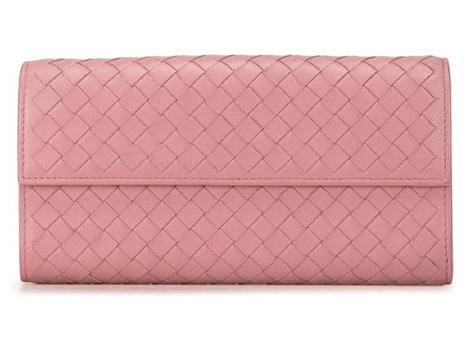 Cartera larga de cuero Intrecciato Bottega Veneta rosa en muy buen estado  ref.1414073