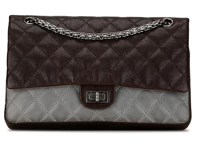 Chanel Caviar Skin Quilted Double Flap Bicolor Chain Shoulder Bag in Great Condition Brown Leather  ref.1414082