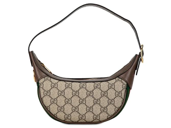 Bolsa de mão Gucci Ophidia Mini Half Moon 658551 Bege Marrom em PVC Couro em Muito Bom Estado Plástico  ref.1414116