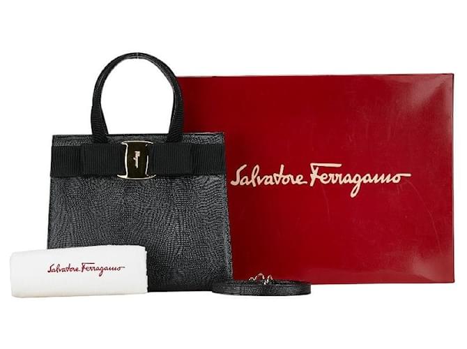 Sac à main 2WAY en cuir embossé lézard Vara Ribbon de Salvatore Ferragamo en très bon état Noir  ref.1414117