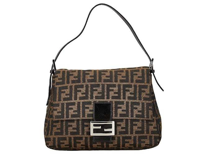 Fendi Canvas Leather Mamma Bucket Shoulder Bag 26325 in Very Good Condition Brown Cloth  ref.1414118