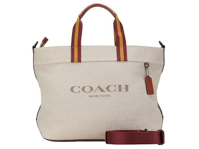 Coach Coach Canvas and Leather Tote 38 Handbag B2321 CJ486 Canvas Tote Bag B2321 CJ486 in Very Good Beige Cloth  ref.1414119