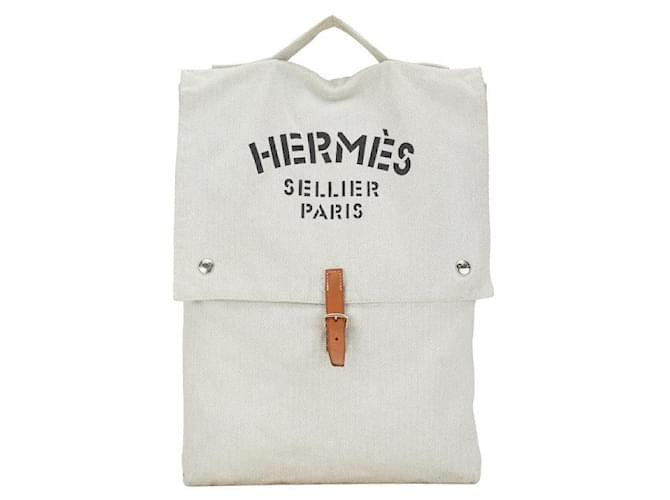 Hermès Hermes Canvas Baggy Baggage Handbag in Good Condition White Cloth  ref.1414120