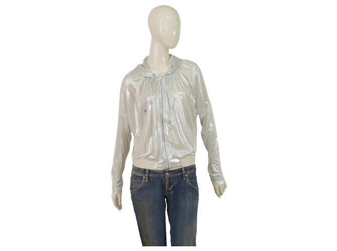 Pinko Liquid Shine Kapuzenjacke Silber Metallic Kurz M
