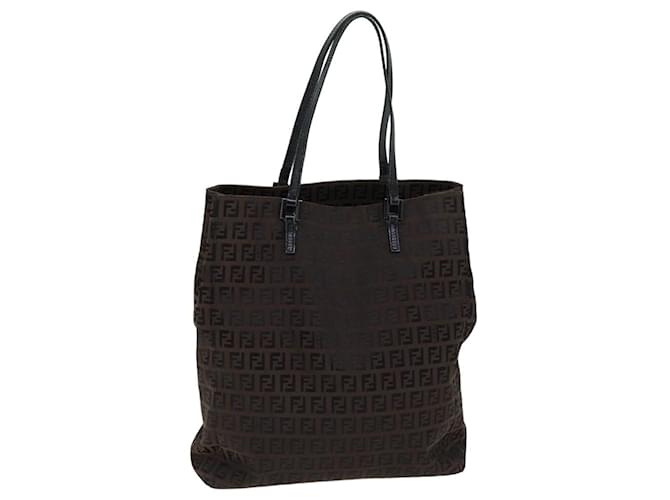 FENDI Zucchino Canvas Tote Bag Brown Black Auth 76132  ref.1414144