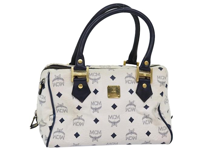 MCM Vicetos Logogram Mini Bolsa Boston Bolsa Boston Couro PVC Branco Auth 76549  ref.1414176