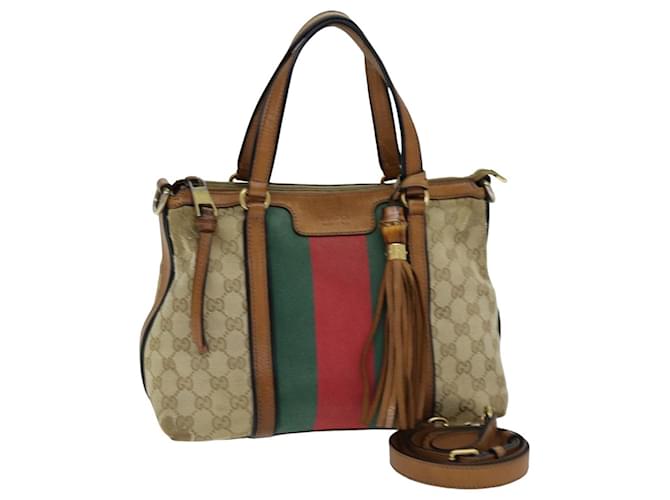 Bolso de mano GUCCI GG Canvas Sherry Line 2camino Beige Rojo Verde 353114 autenticación 75982 Roja Lienzo  ref.1414183