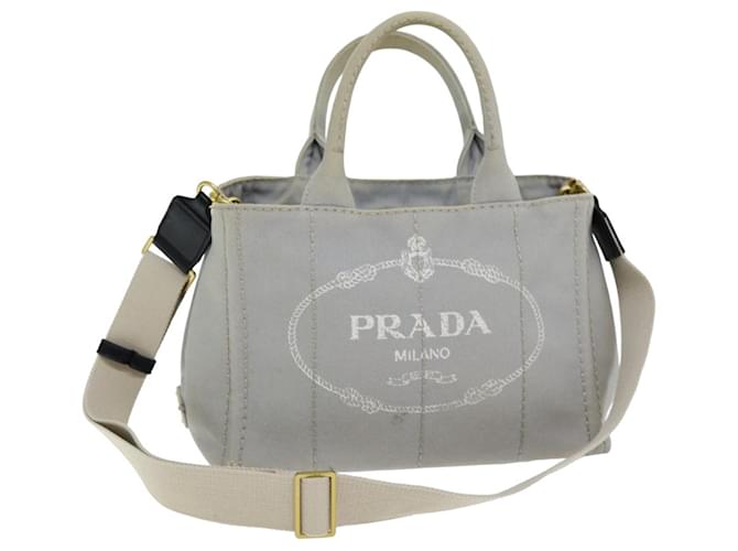 Bolsa de mão PRADA Canapa PM Lona 2Way Gray Auth 75341 Marrom  ref.1414214