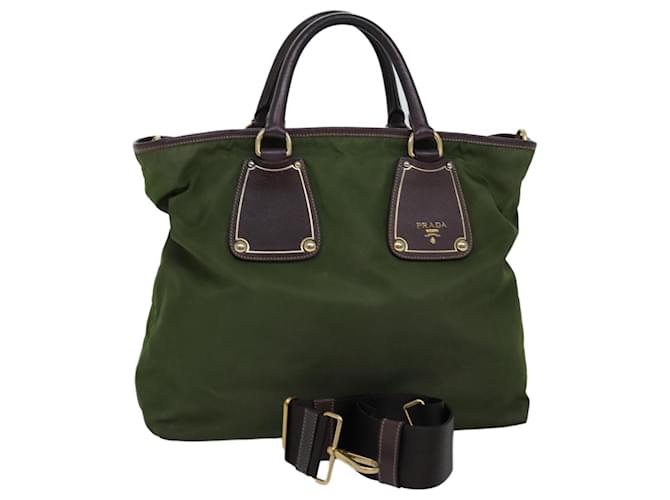 Borsa a mano Prada in nylon 2modo Khaki Auth 76128 Cachi  ref.1414251