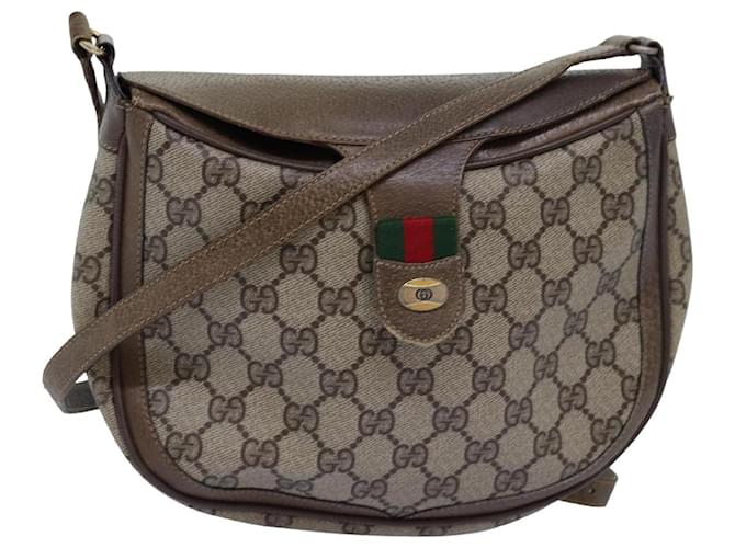 Bolsa de ombro GUCCI GG Supreme Web Sherry Line PVC Couro Bege Auth ep4259  ref.1414268