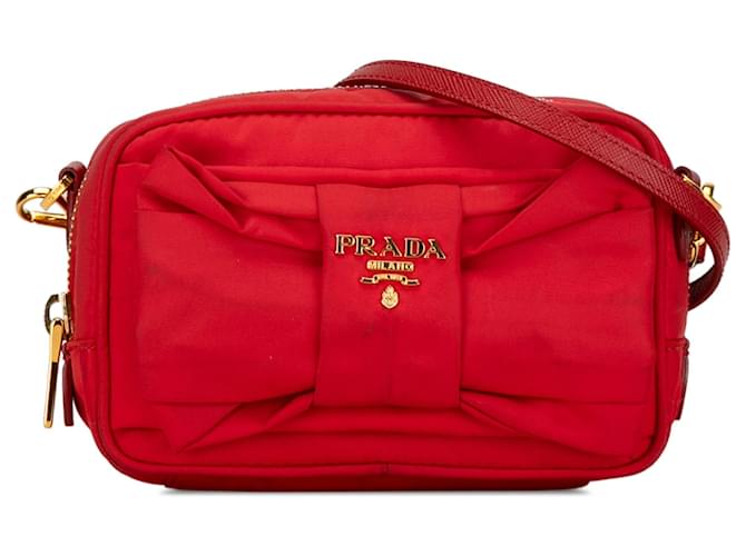 Crossbody Prada Tessuto Fiocco Bow Vermelho Lona  ref.1414385