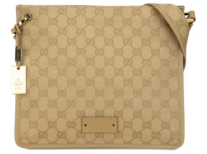 Sac à bandoulière en toile Gucci GG beige Cuir Camel  ref.1414428