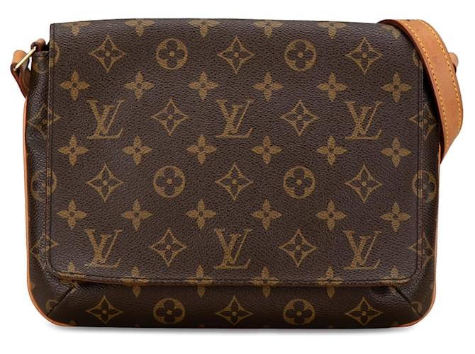 Bolso de hombro con correa corta Louis Vuitton Monogram Musette Tango marrón Castaño Cuero  ref.1414461