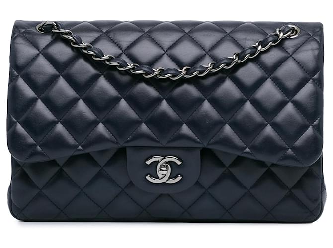 Blue Chanel Jumbo Classic Lambskin lined Flap Shoulder Bag Leather  ref.1414466