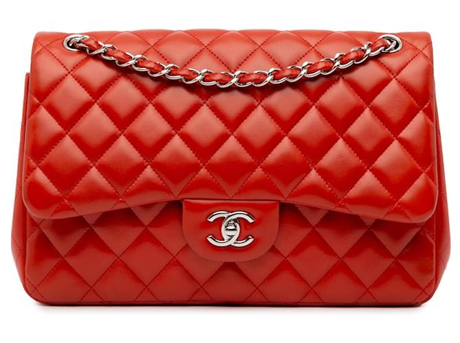 Orange Chanel Jumbo Classic Lambskin Double Flap Shoulder Bag Leather  ref.1414479