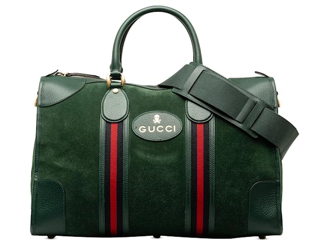 Green Gucci Suede Neo Vintage Web Travel Bag Leather  ref.1414483