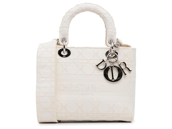 Bolsa Dior Média Cannage Lady D-Lite Branca Branco Lona  ref.1414487