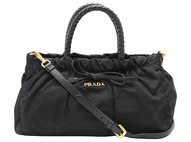 Prada Tessuto Preto Couro  ref.1414792