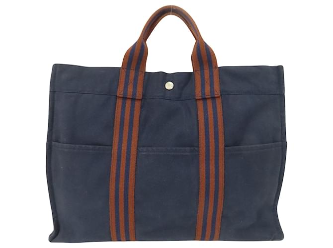 Hermès cabas Toile Bleu Marine  ref.1414933