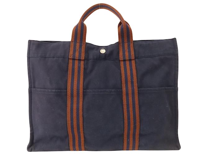 Hermès cabas Toile Bleu Marine  ref.1414953