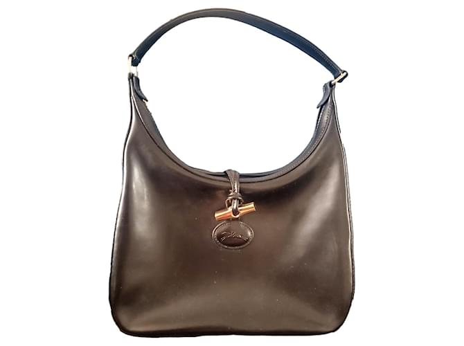 Bolsa Longchamp Roseau Preto Couro  ref.1415069