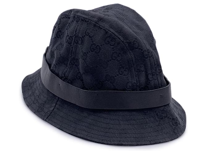 Gucci Black Monogram Canvas Unisex Bucket Hat Size S Cloth  ref.1415154