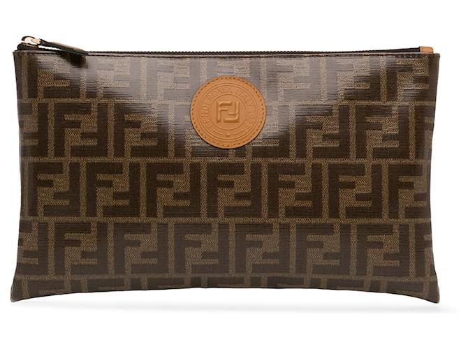 Pochette Fendi Marron Zucca Toile Tissu  ref.1415259