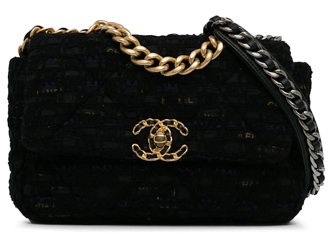 Chanel Schwarzer mittlerer Tweed 19 Klappe Tuch  ref.1415267