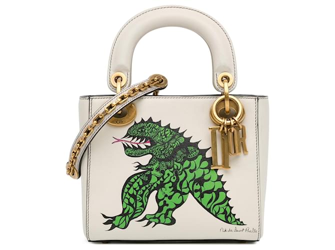 Dior White Limited Edition Niki De Saint Phalle Mini Dragon Calfskin Lady Dior Leather Pony-style calfskin  ref.1415271