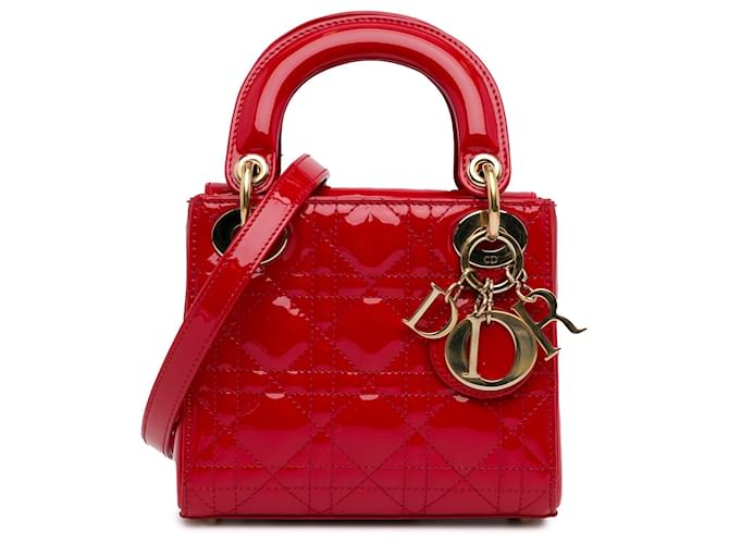 Dior Vermelho Mini Patente Cannage Lady Dior Couro Couro envernizado  ref.1415273