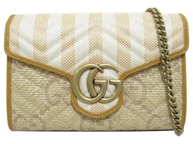 Gucci Braune Jumbo GG Raffia Marmont Geldbörse mit Kette Beige  ref.1415305