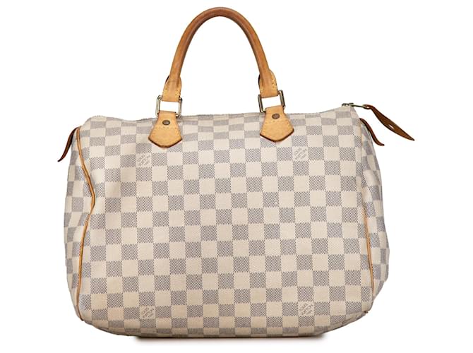 Louis Vuitton Branco Damier Azur Speedy 30 Couro Lona  ref.1415355