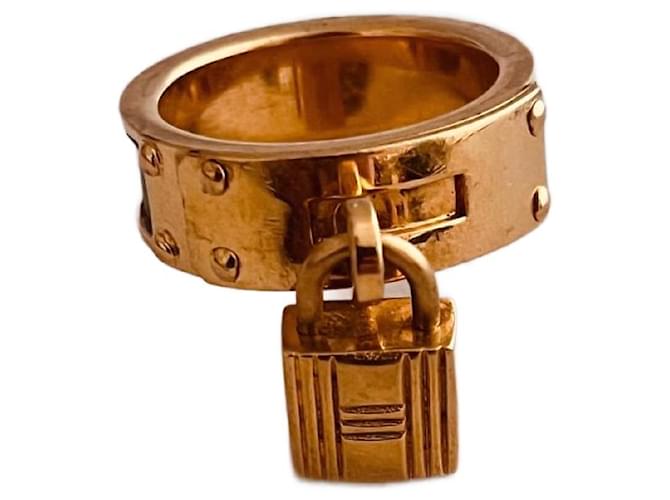 Hermès Kelly scarf ring gold metal black border Golden 