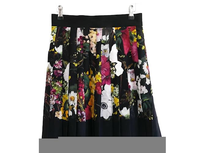 Dolce & Gabbana pleated floral print short skirt Black Multiple colors Silk Acetate  ref.1415399