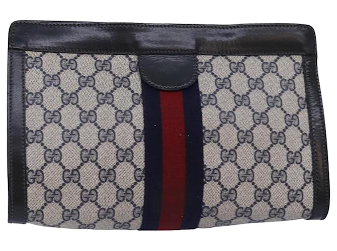 GUCCI GG Supreme Sherry Line Clutch Bag PVC Navy Red 67 014 2125 Auth yk12776 Navy blue  ref.1415422