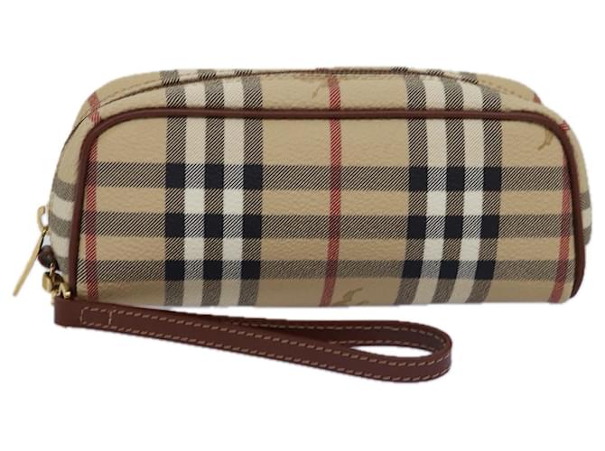 BURBERRY Nova Check Pouch PVC Leather Beige Auth 77206  ref.1415440