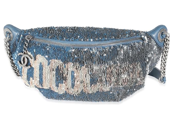 Chanel Blue Pink Sequin Coco Cuba Waist Belt Bag  ref.1415534