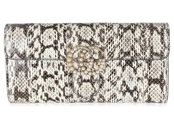 Gucci Beige Snakeskin Pearly GG Marmont Clutch Black Exotic leather  ref.1415536