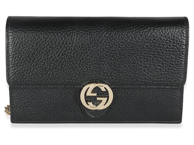 Cartera con cadena G entrelazada de piel de becerro Gucci Black Dollar Negro Cuero  ref.1415538