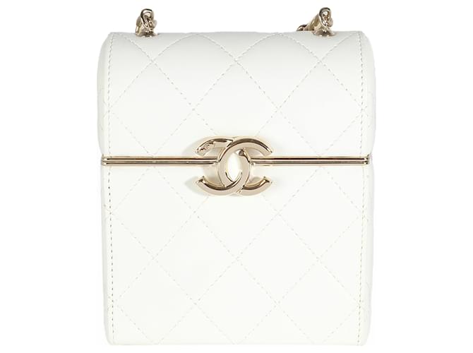 Chanel 22P White Quilted Lambskin Mini Box Clutch Leather  ref.1415541