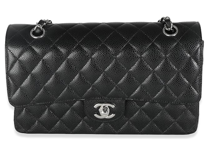 Chanel black quilted caviar medium classic double flap bag sale