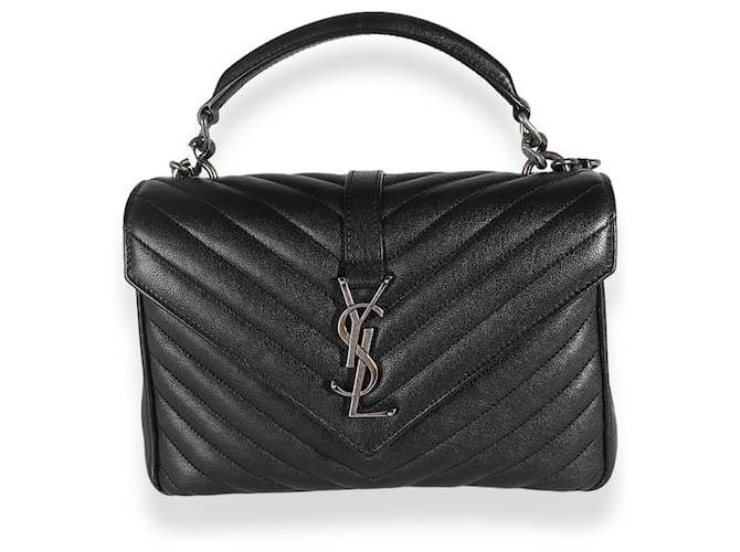 Saint Laurent Black Sheepskin Matelasse Chevron Medium College Bag Leather ref.1415575 Joli Closet