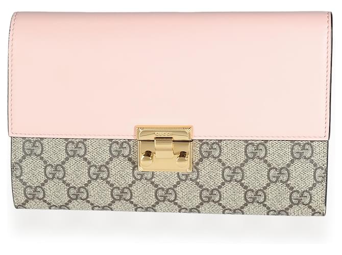 Gucci Pink Calfskin GG Supreme Canvas Padlock Clutch Beige Leather Cloth  ref.1415578