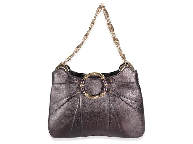 Bolsa de ombro com corrente de bambu em couro metálico roxo Gucci  ref.1415585