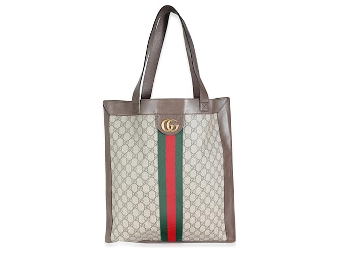 Bolso shopper vertical Ophidia con web de lona GG Supreme marrón de Gucci Castaño Multicolor Cuero Lienzo  ref.1415587